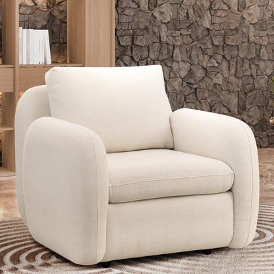 Poltrona Decorativa Orgânica Sala de Estar Living Eliot F04 Linho Tramado Creme - Lyam Decor