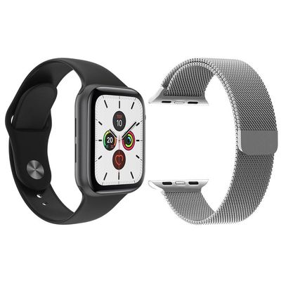 Kit 1 Smartwatch T500 Iwo Max Preto + 1 Pulseira Extra Prata