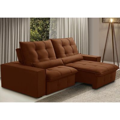 Sofá Retrátil Reclinável Para Sala 3 Lugares 250cm Curie F04 Veludo Terracota - Lyam Decor