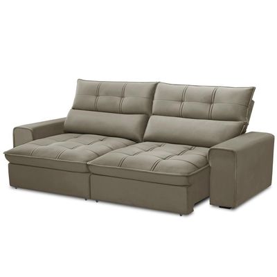 Sofá Retrátil Reclinável Para Sala 3 Lugares 250cm Asaph F04 Veludo Marrom Claro - Lyam Decor