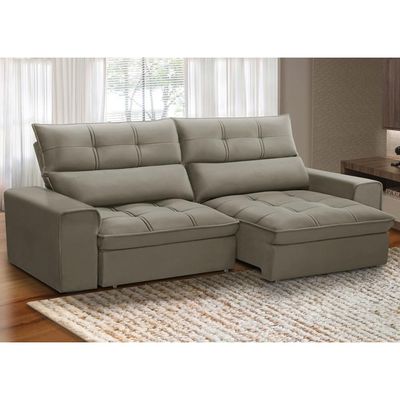 Sofá Retrátil Reclinável Para Sala 3 Lugares 250cm Asaph F04 Veludo Marrom Claro - Lyam Decor