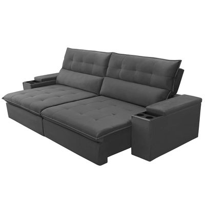 Sofá Retrátil Reclinável Para Sala 3 Lugares 250cm Niels F04 Veludo Cinza Escuro - Lyam Decor