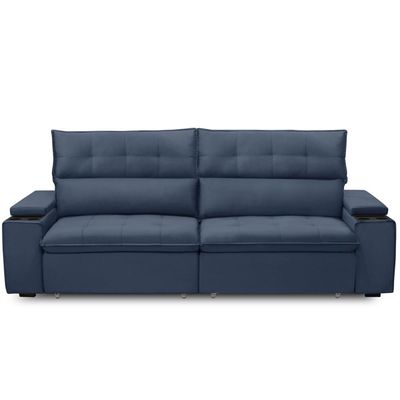 Sofá Retrátil Reclinável Para Sala 3 Lugares 250cm Niels F04 Veludo Azul - Lyam Decor