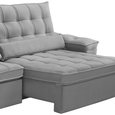 Sofá Retrátil Reclinável Para Sala 4 Lugares 290cm Maresi F04 Veludo Cinza Claro - Lyam Decor
