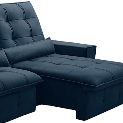 Sofá Retrátil Reclinável Para Sala 3 Lugares 210cm Curie F04 Veludo Azul - Lyam Decor