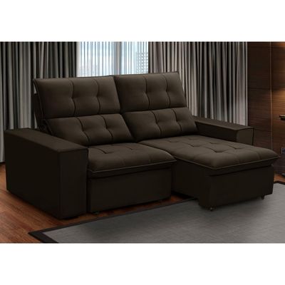 Sofá Retrátil Reclinável Para Sala 3 Lugares 210cm Vincent F04 Veludo Marrom Escuro - Lyam Decor