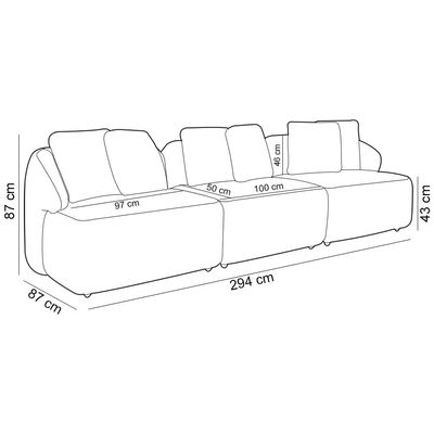 Sofá 4 Lugares Para Sala de Estar Living 294cm Arlo F04 Linho Cinza - Lyam Decor