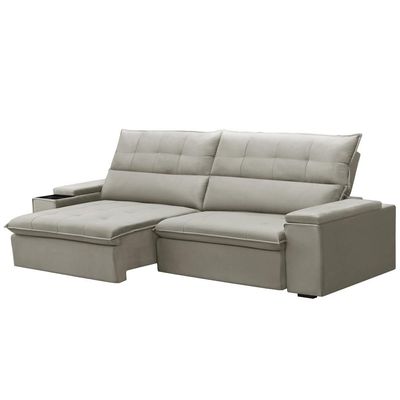 Sofá Retrátil Reclinável Para Sala 3 Lugares 250cm Niels F04 Veludo Bege - Lyam Decor