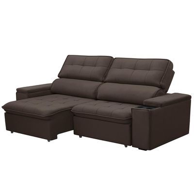 Sofá Retrátil Reclinável Para Sala 3 Lugares 230cm Nour F04 Veludo Marrom Escuro - Lyam Decor