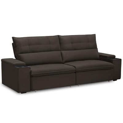 Sofá Retrátil Reclinável Para Sala 3 Lugares 250cm Niels F04 Veludo Marrom Escuro - Lyam Decor