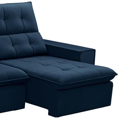 Sofá Retrátil Reclinável Para Sala 3 Lugares 230cm Vincent F04 Veludo Azul - Lyam Decor