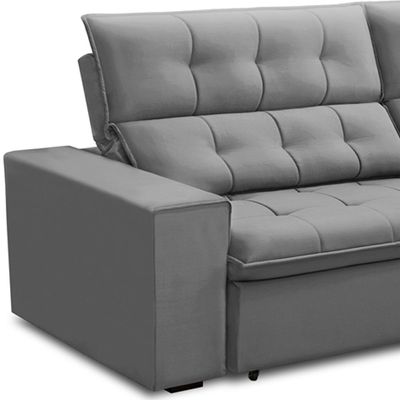 Sofá Retrátil Reclinável Para Sala 3 Lugares 250cm Vincent F04 Veludo Cinza Claro - Lyam Decor