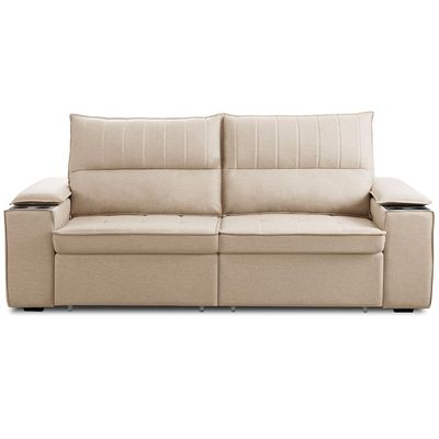 Sofá Retrátil Reclinável 3 Lugares Sala de Estar 250cm Hilst F04 Linho Bege - Lyam Decor