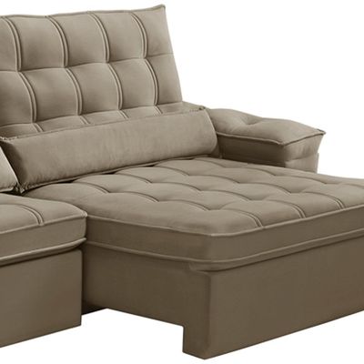 Sofá Retrátil Reclinável Para Sala 4 Lugares 290cm Maresi F04 Veludo Marrom Claro - Lyam Decor