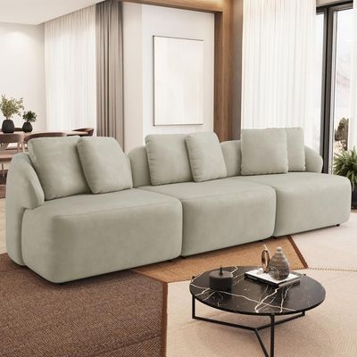 Sofá 4 Lugares Para Sala de Estar Living 294cm Arlo F04 Veludo Bege - Lyam Decor