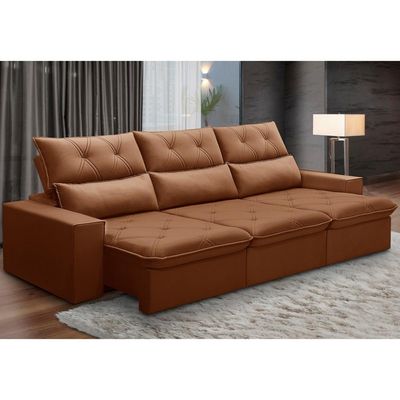 Sofá Retrátil Reclinável Para Sala 4 Lugares 290cm Aires F04 Veludo Terracota - Lyam Decor