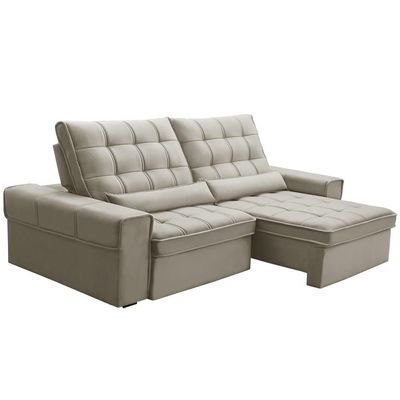 Sofá Retrátil Reclinável Para Sala 3 Lugares 230cm Nebrasca F04 Veludo Bege - Lyam Decor