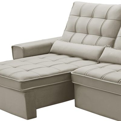 Sofá Retrátil Reclinável Para Sala 3 Lugares 230cm Nebrasca F04 Veludo Bege - Lyam Decor