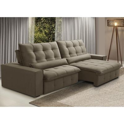 Sofá Retrátil Reclinável Para Sala 4 Lugares 290cm Curie F04 Veludo Marrom Claro - Lyam Decor