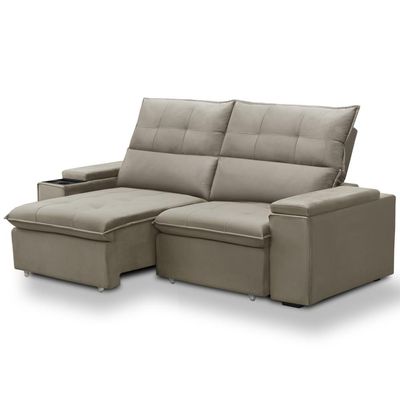 Sofá Retrátil Reclinável Para Sala 3 Lugares 230cm Niels F04 Veludo Marrom Escuro - Lyam Decor