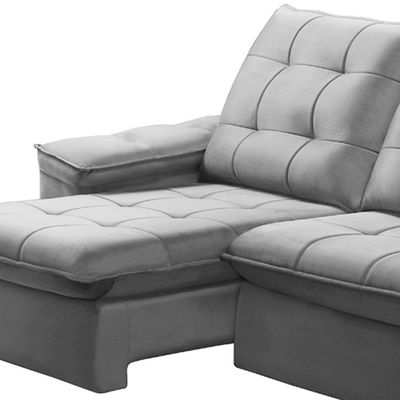 Sofá Retrátil Reclinável Para Sala 3 Lugares 210cm Nijma F04 Veludo Cinza Claro - Lyam Decor