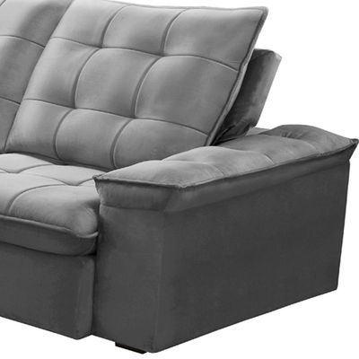 Sofá Retrátil Reclinável Para Sala 3 Lugares 210cm Nijma F04 Veludo Cinza Claro - Lyam Decor