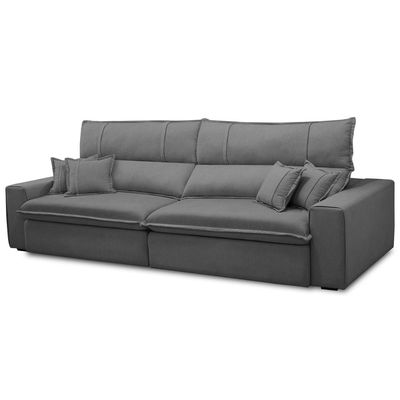 Sofá Retrátil Reclinável Para Sala 4 Lugares 290cm Aisha F04 Veludo Cinza Escuro - Lyam Decor
