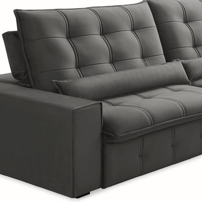 Sofá Retrátil Reclinável Para Sala 4 Lugares 290cm Curie F04 Veludo Cinza Escuro - Lyam Decor