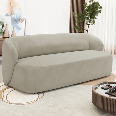 Sofá 3 Lugares Orgânico Para Sala de Estar Living 205cm Heidy F04 Veludo Bege - Lyam Decor
