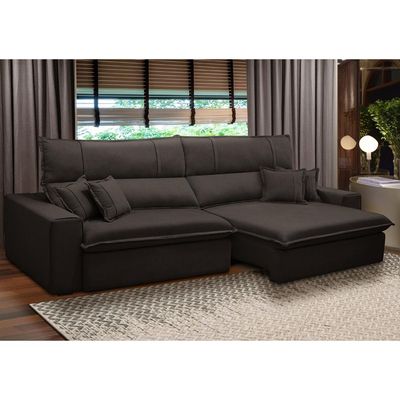 Sofá Retrátil Reclinável Para Sala 3 Lugares 230cm Aisha F04 Veludo Marrom Escuro - Lyam Decor