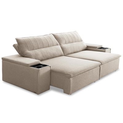 Sofá Retrátil Reclinável Para Sala 3 Lugares 205cm Ricci F04 Linho Bege - Lyam Decor