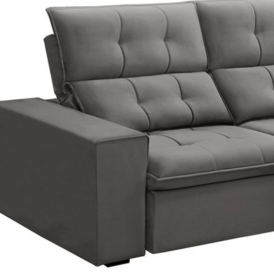 Sofá Retrátil Reclinável Para Sala 3 Lugares 210cm Vincent F04 Veludo Cinza Claro - Lyam Decor
