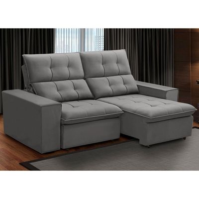 Sofá Retrátil Reclinável Para Sala 3 Lugares 210cm Vincent F04 Veludo Cinza Claro - Lyam Decor