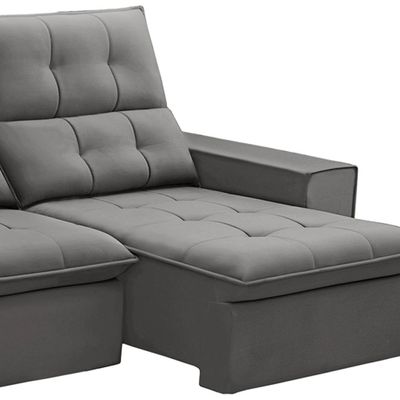 Sofá Retrátil Reclinável Para Sala 3 Lugares 210cm Vincent F04 Veludo Cinza Claro - Lyam Decor