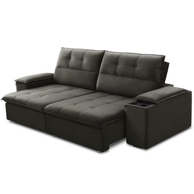 Sofá Retrátil Reclinável Para Sala 3 Lugares 210cm Zayn F04 Veludo Marrom Escuro - Lyam Decor