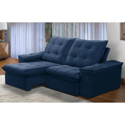Sofá Retrátil Reclinável Para Sala 3 Lugares 210cm Nijma F04 Veludo Azul - Lyam Decor