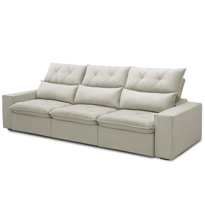 Sofá Retrátil Reclinável Para Sala 3 Lugares 230cm Aires F04 Veludo Bege - Lyam Decor
