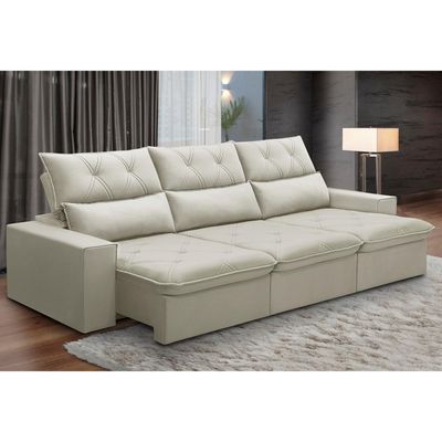 Sofá Retrátil Reclinável Para Sala 3 Lugares 230cm Aires F04 Veludo Bege - Lyam Decor