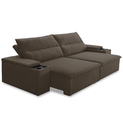 Sofá Retrátil Reclinável Para Sala 3 Lugares 225cm Ricci F04 Veludo Marrom - Lyam Decor
