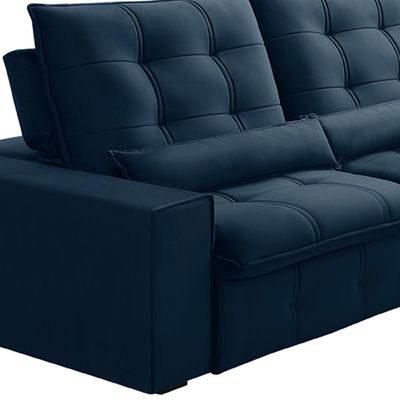 Sofá Retrátil Reclinável Para Sala 3 Lugares 230cm Curie F04 Veludo Azul - Lyam Decor