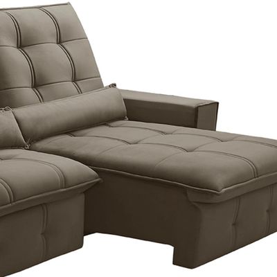Sofá Retrátil Reclinável Para Sala 3 Lugares 230cm Curie F04 Veludo Marrom Claro - Lyam Decor
