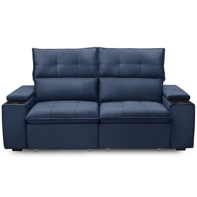Sofá Retrátil Reclinável Para Sala 3 Lugares 230cm Niels F04 Veludo Azul - Lyam Decor