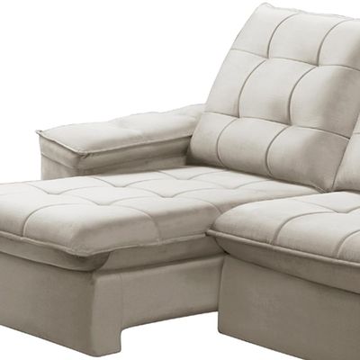 Sofá Retrátil Reclinável Para Sala 3 Lugares 210cm Nijma F04 Veludo Bege - Lyam Decor