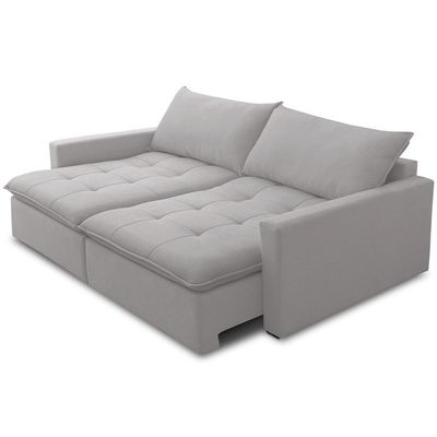 Sofá Cama Retrátil Reclinável Para Sala de Estar 208cm Lari F04 Veludo Cinza - Lyam Decor