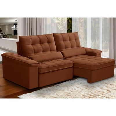 Sofá Retrátil Reclinável Para Sala 3 Lugares 210cm Maresi F04 Veludo Terracota - Lyam Decor