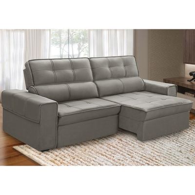 Sofá Retrátil Reclinável Para Sala 3 Lugares 230cm Samir F04 Veludo Marrom Claro - Lyam Decor