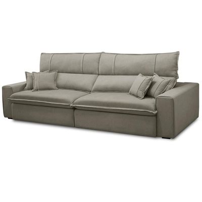 Sofá Retrátil Reclinável Para Sala 3 Lugares 250cm Aisha F04 Veludo Marrom Claro - Lyam Decor