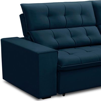 Sofá Retrátil Reclinável Para Sala 3 Lugares 250cm Vincent F04 Veludo Azul - Lyam Decor