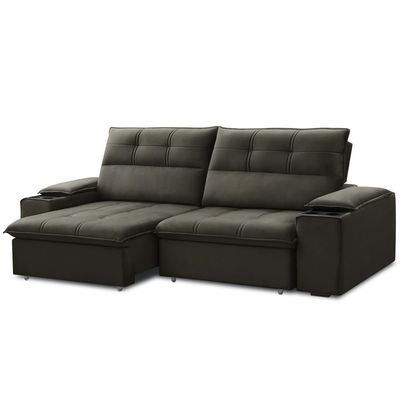 Sofá Retrátil Reclinável Para Sala 3 Lugares 250cm Zayn F04 Veludo Marrom Escuro - Lyam Decor