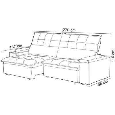 Sofá Retrátil Reclinável Para Sala 4 Lugares 270cm Niels F04 Veludo Cinza Escuro - Lyam Decor